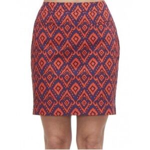 Hatley Womens Skirt blue/red IKAT cotton sateen exposed zipper skirt size 4